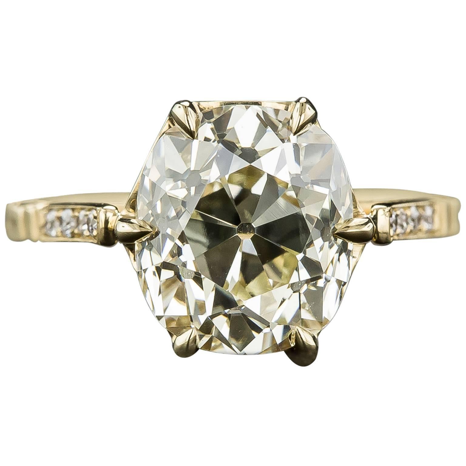 4.10 Carat Cushion-Cut Diamond Gold Ring