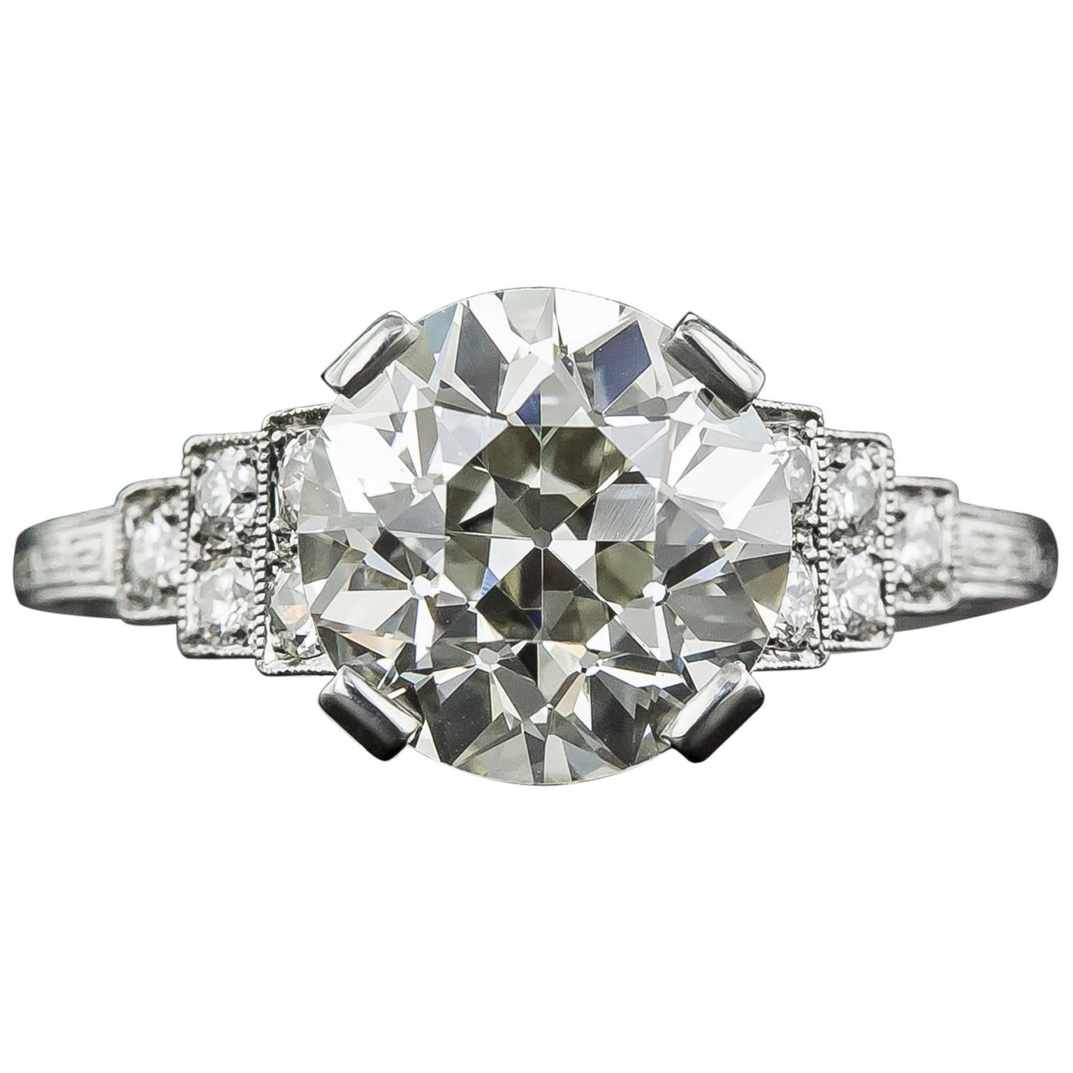 Art Deco 2.58 Carat GIA Cert Old European-Cut Diamond Platinum Ring
