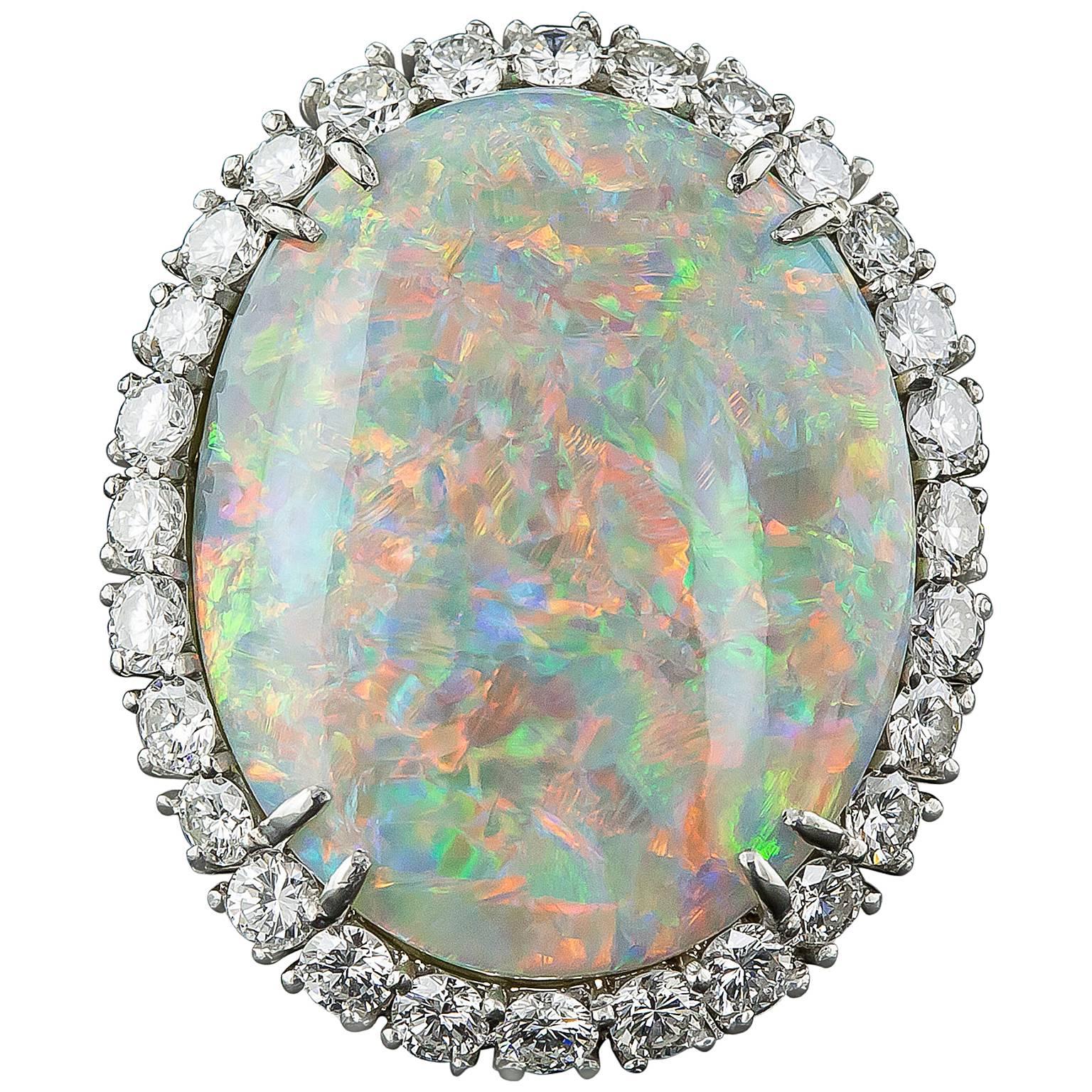 14.15 Carat Opal and Diamond Ring For Sale