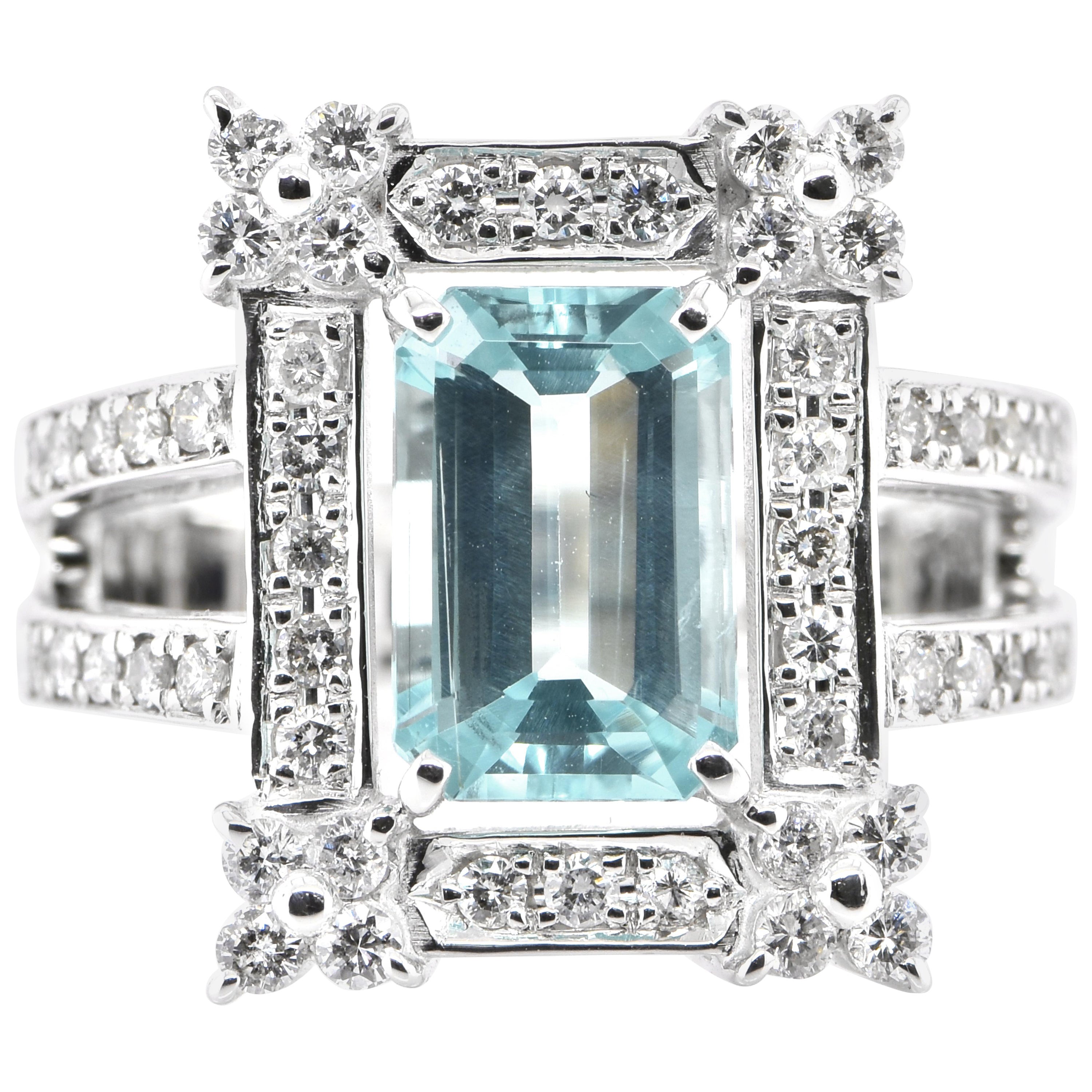2.38 Carat Natural Paraiba Tourmaline and Diamond Ring Set in 18K White Gold For Sale