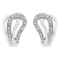 .925 Sterling Silver Pave-Set Diamond Accent Horseshoe Hoop Earring