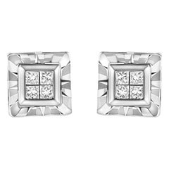 .925 Sterling Silver 1/6 Carat Diamond Quad Composite Stud Earrings