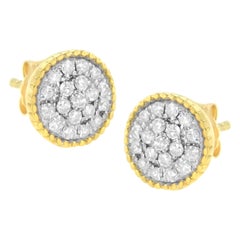 Yellow Gold Plated Sterling Silver 1/2 Carat Diamond Milgrained Stud Earring
