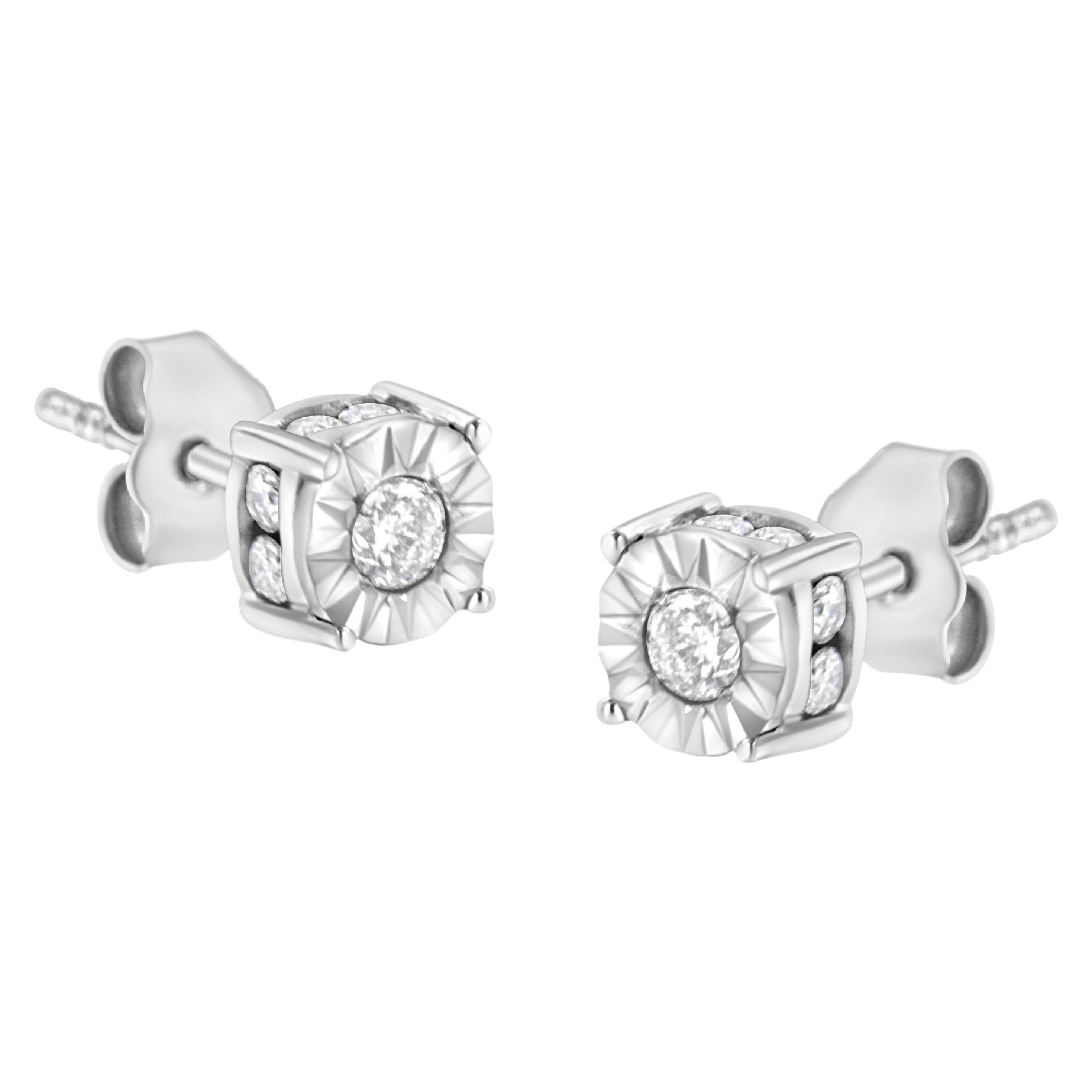 .925 Sterling Silver 1/2 Carat Miracle-Set Round Cut Diamond Stud Earrings