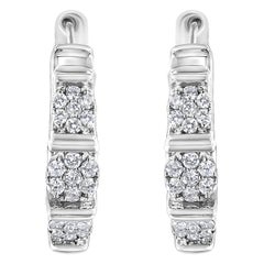 .925 A. Silver 1/2 Carat Round-Cut Diamond Floral Cluster Hoop Earring