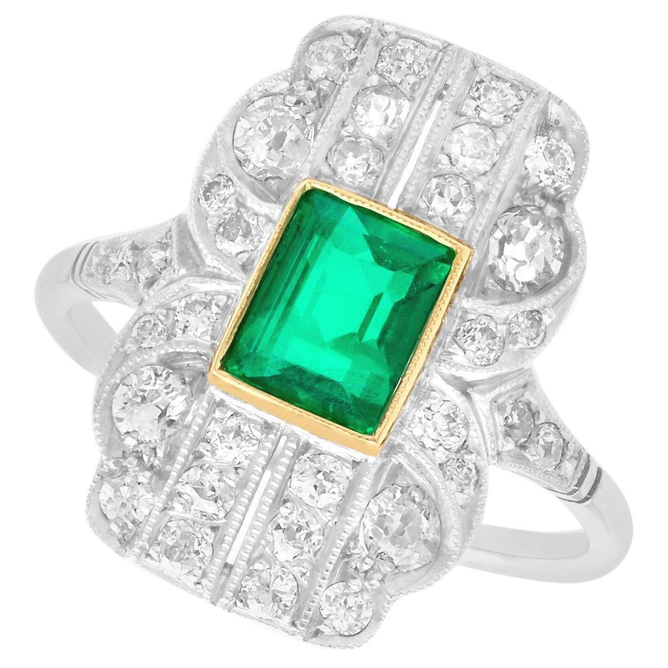 1.13 Carat Emerald and 1.11 Carat Diamond Platinum Cocktail Ring For Sale