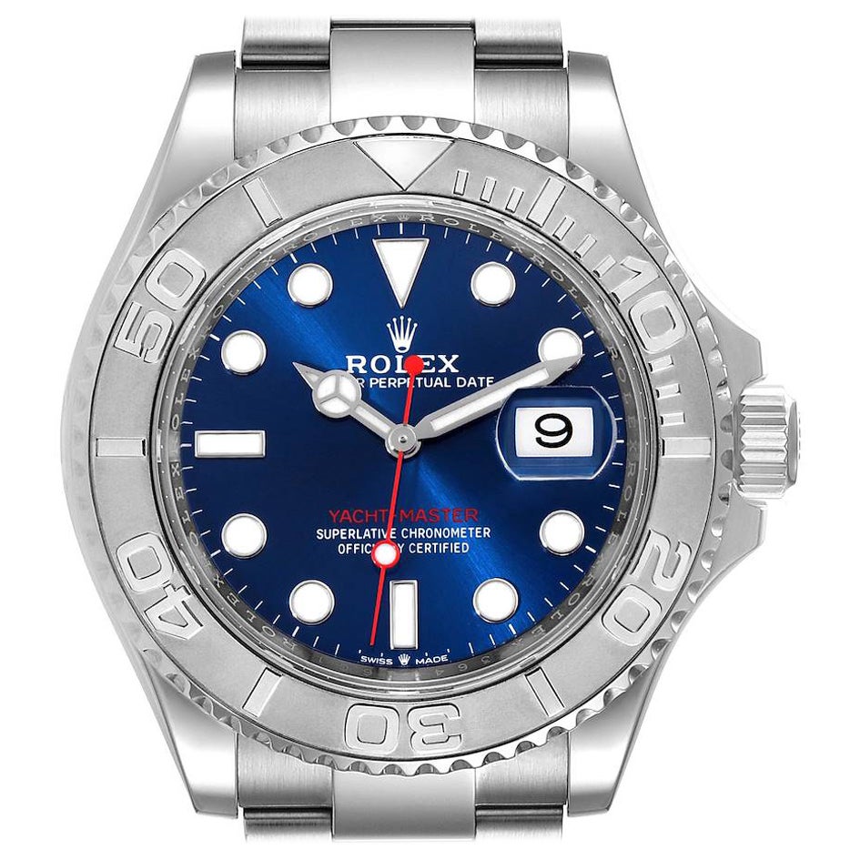 Used Rolex Yachtmaster Steel Platinum Blue Dial Mens Watch 126622 Unworn