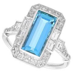 Antique 1.97 Carat Aquamarine and Diamond Platinum Cocktail Ring