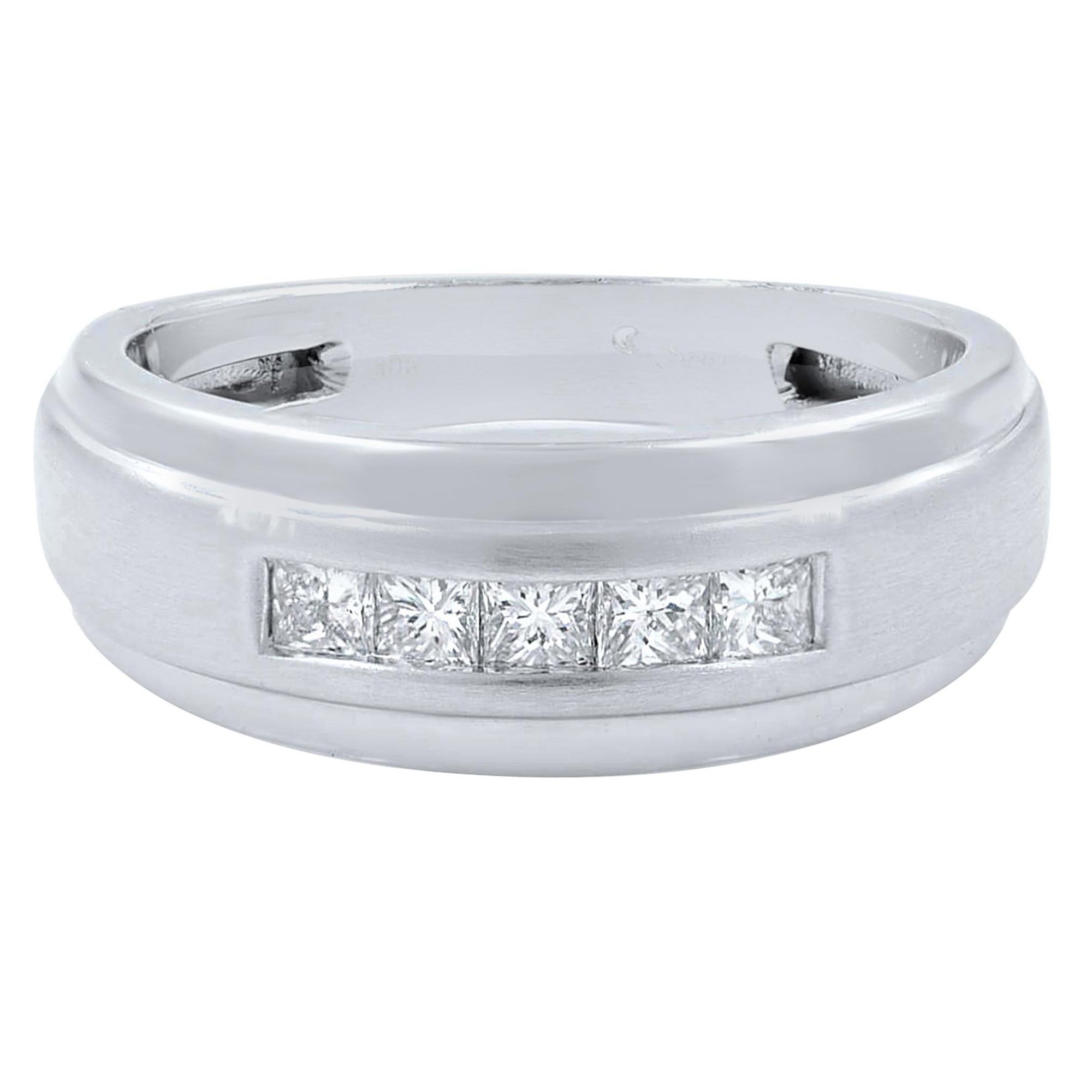 Alianza de diamantes talla princesa para hombre en oro blanco de 10 quilates 0,40 qtw