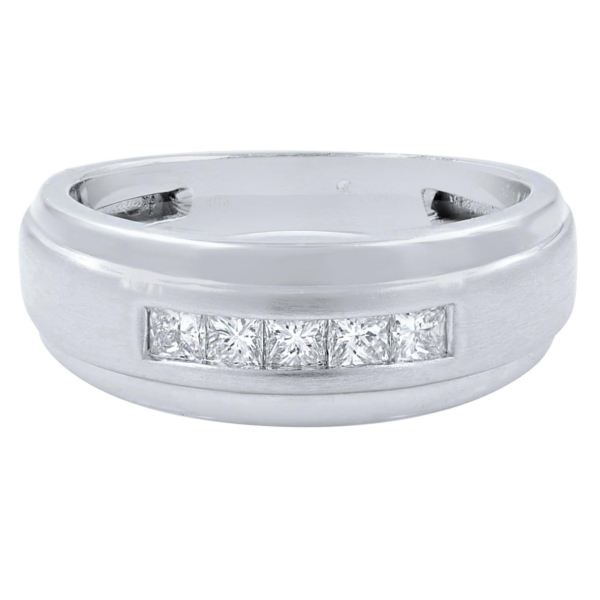 Alliance pour hommes en or blanc 10 carats avec diamant taille princesse de 0,40 carat poids total