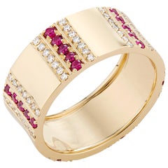 Pinstripe Strength Diamond and Ruby Cigar Band Ring