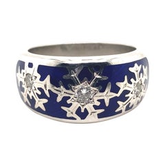 Fabergé Diamond Enamel Snowflake Ring 18 Karat White Gold