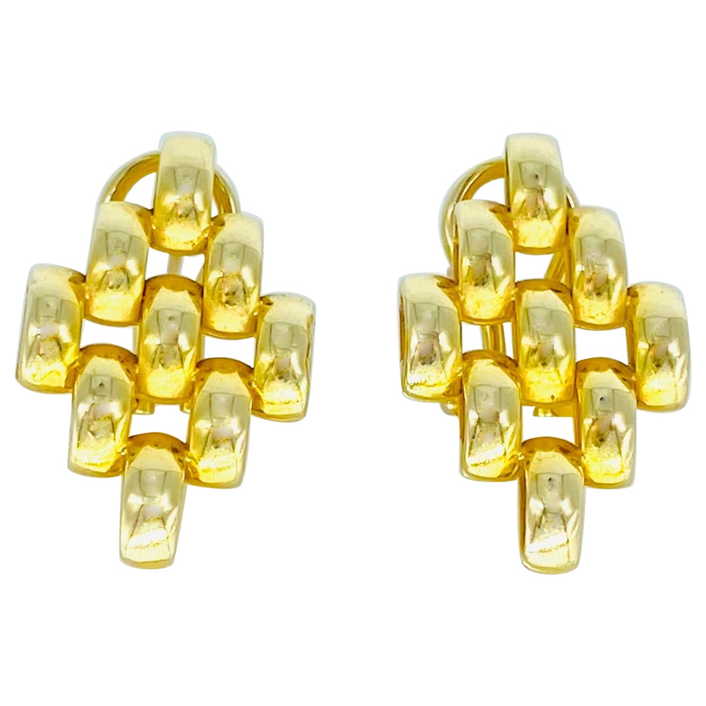 Loro Italian 14k Gold Abstract Design Clip Earrings  For Sale