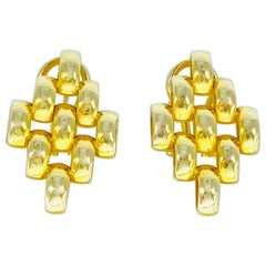 Retro Loro Italian 14k Gold Abstract Design Clip Earrings 