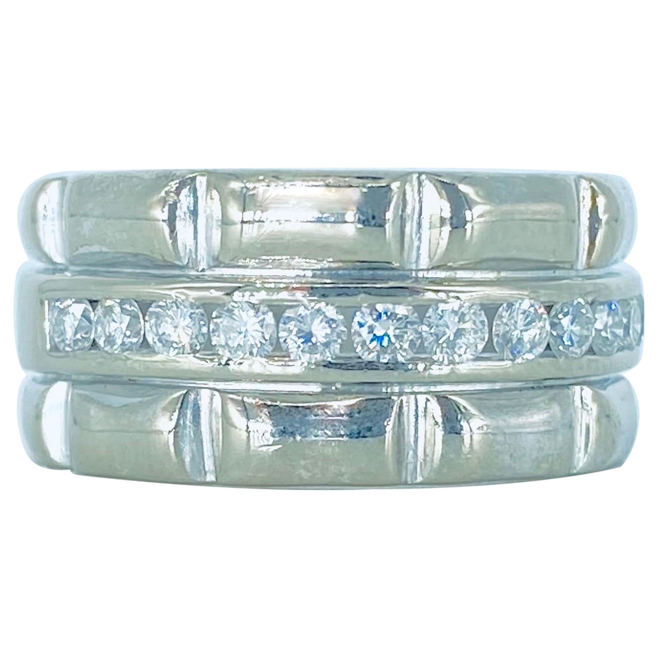 Vintage 0.36 Carat Diamonds Channel Set Bamboo Design 18k White Gold Ring For Sale