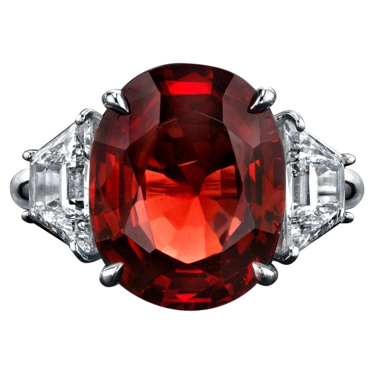 GIA Certified, Rare Oval Red Spinel Set in a Platinum Ring with Diamonds For Sale