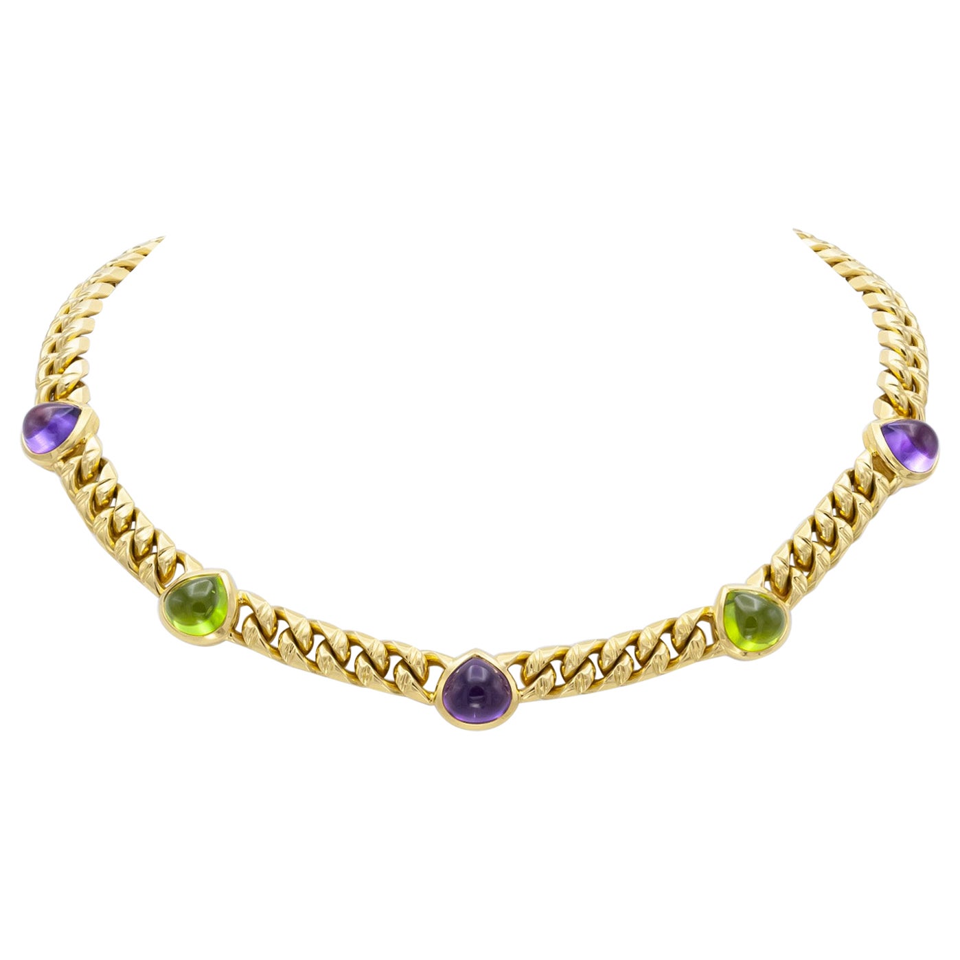 Bvlgari Cabochon Amethysts and Tourmalines Chain Necklace