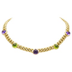 Bvlgari Cabochon Amethysts and Tourmalines Chain Necklace