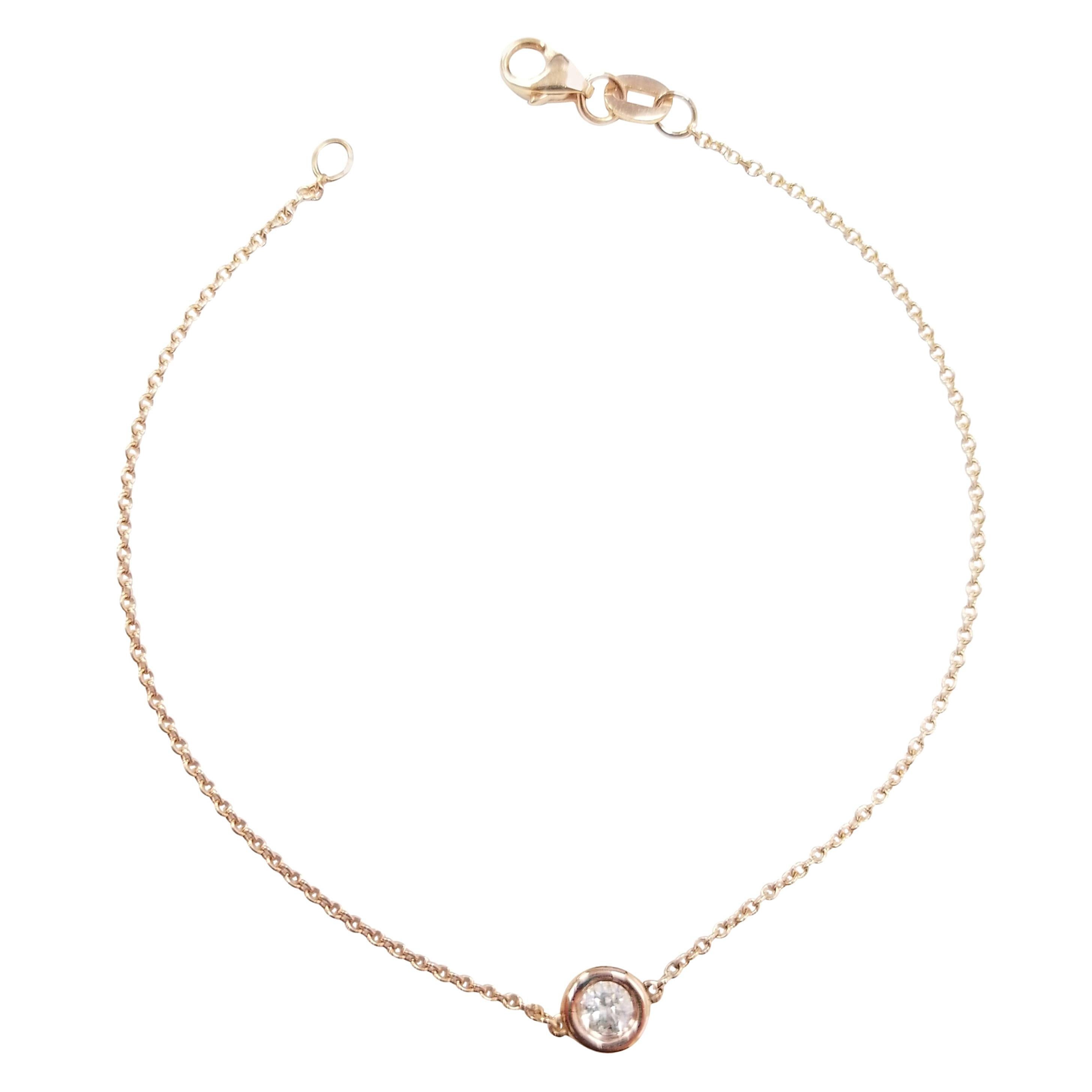 Bracelet station en or rose 14 carats avec un diamant unique de 0,32 carat en vente