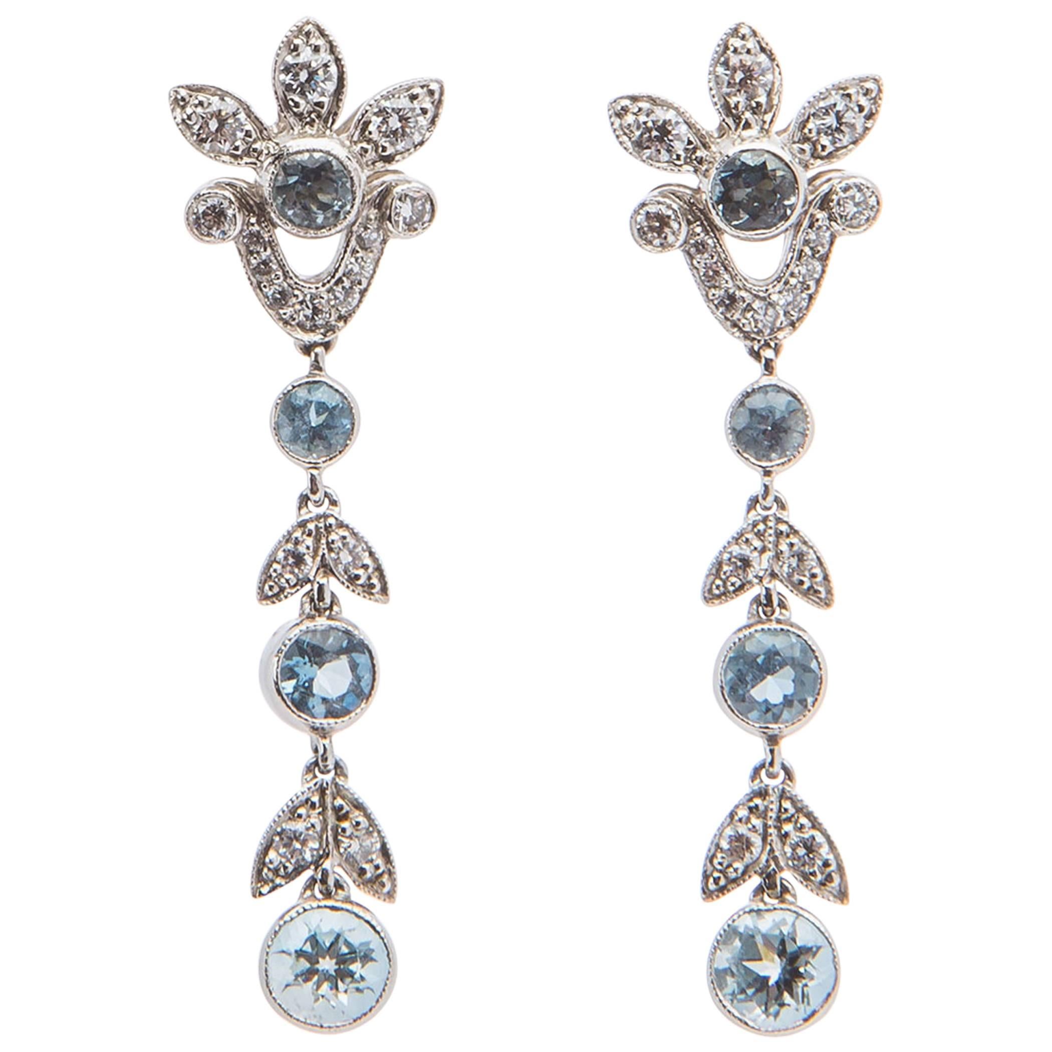 Tiffany & Co. Aquamarine Diamond Platinum Drop Earrings
