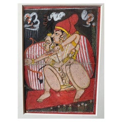 Indian Miniature Painting 18th Century Erotic Lovers Rajasthan School Guache