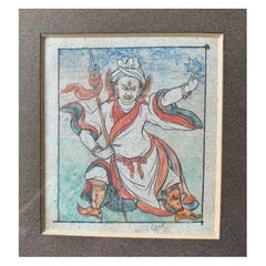 1700s Tibet Sino Tibetan Hand Painted Buddhist Thangka Vaisravana Framed