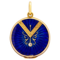 Wahrscheinlich französisches Medaillon aus 18 Karat Gelbgold, Emaille und Diamanten