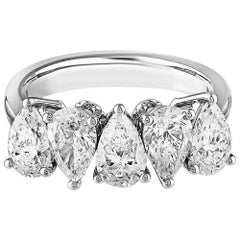 5 Pear Shape 2 Carat Diamond Band Ring in 18K White Gold