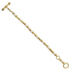 Unusual 18 Karat Yellow Gold, Diamond & Pearl Bracelet