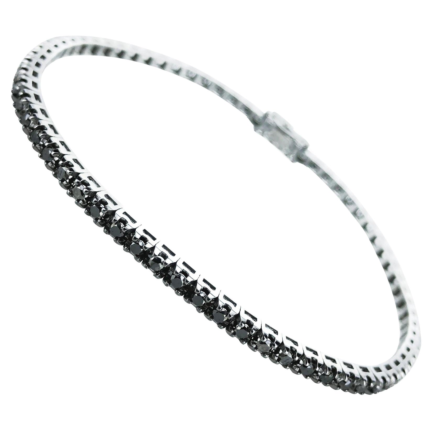 5.90 Carat Black Diamond Set in 18Kt Black Gold Unisex Tennis Bracelet For Sale