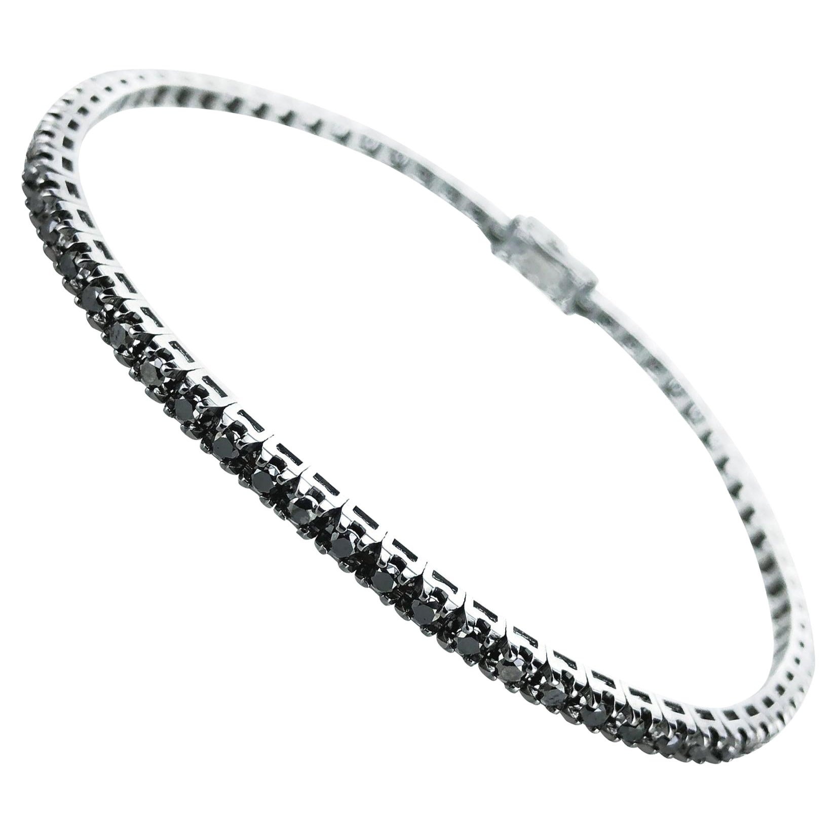 Bracelet tennis contemporain unisexe en or noir 18 carats et diamants noirs de 6,40 carats