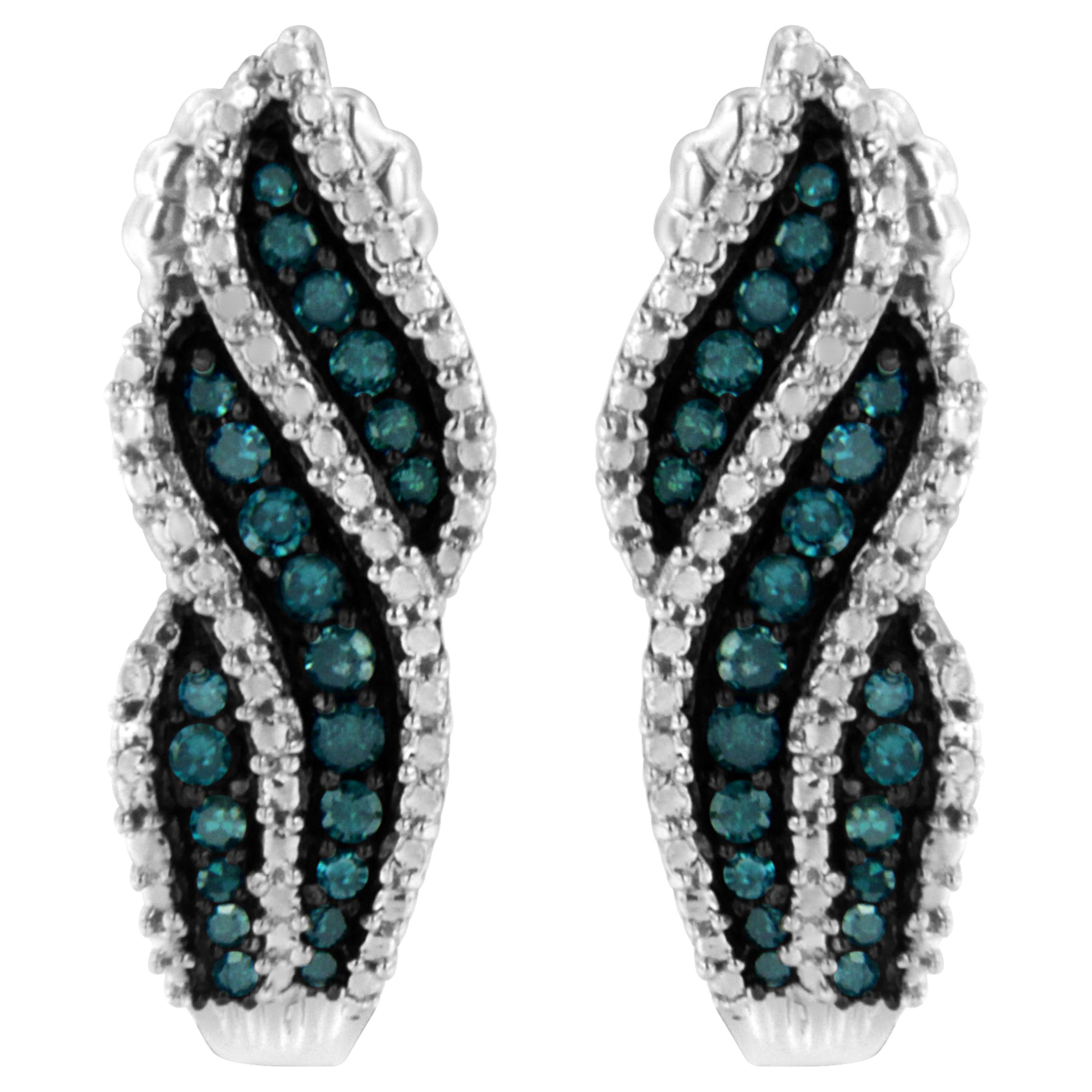 Clous d'oreilles pendants en argent sterling avec diamants bleus traités de 1/2 carat de .925