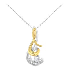 10K Two-Tone Gold 1/10 Carat Round Brilliant-Cut Diamond Spiral Pendant Necklace