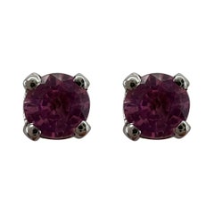 4mm Natural Vivid Pink Sapphire 18k White Gold Round Cut Earring Studs