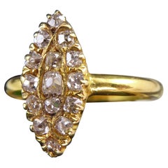 Antique Victorian Old Cut Diamond Ring in Marquise Shape, 18ct Yellow Gold