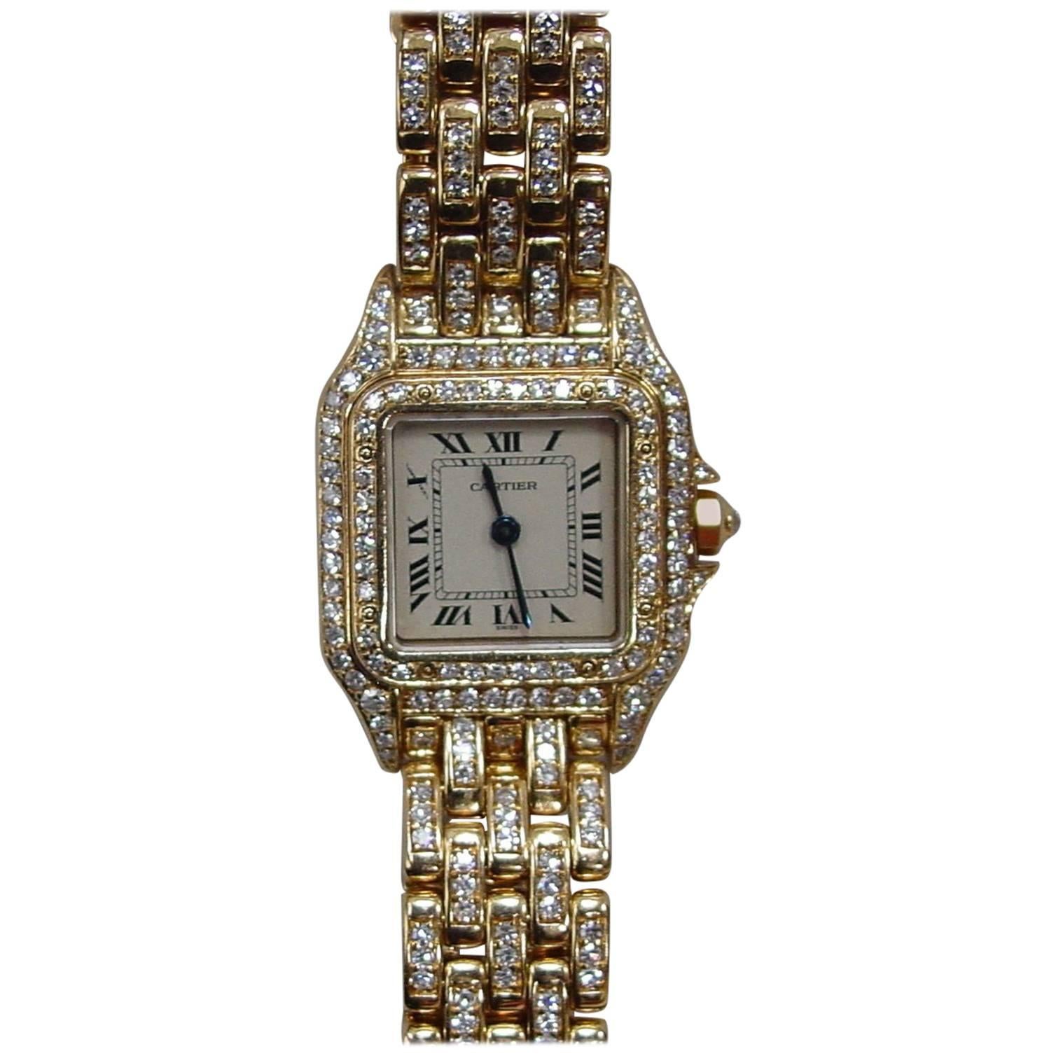 Cartier Lady's Yellow Gold Diamond Panthere Quartz Wristwatch