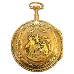 Rare & Early Verge Fusee 18 Karat Tri-Color Gold Pocket Watch by Mallet a Paris