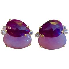 Ruby Pink Sapphire Diamond Gold Button Earrings