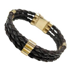 Yellow Gold Braided Leather Bracelet