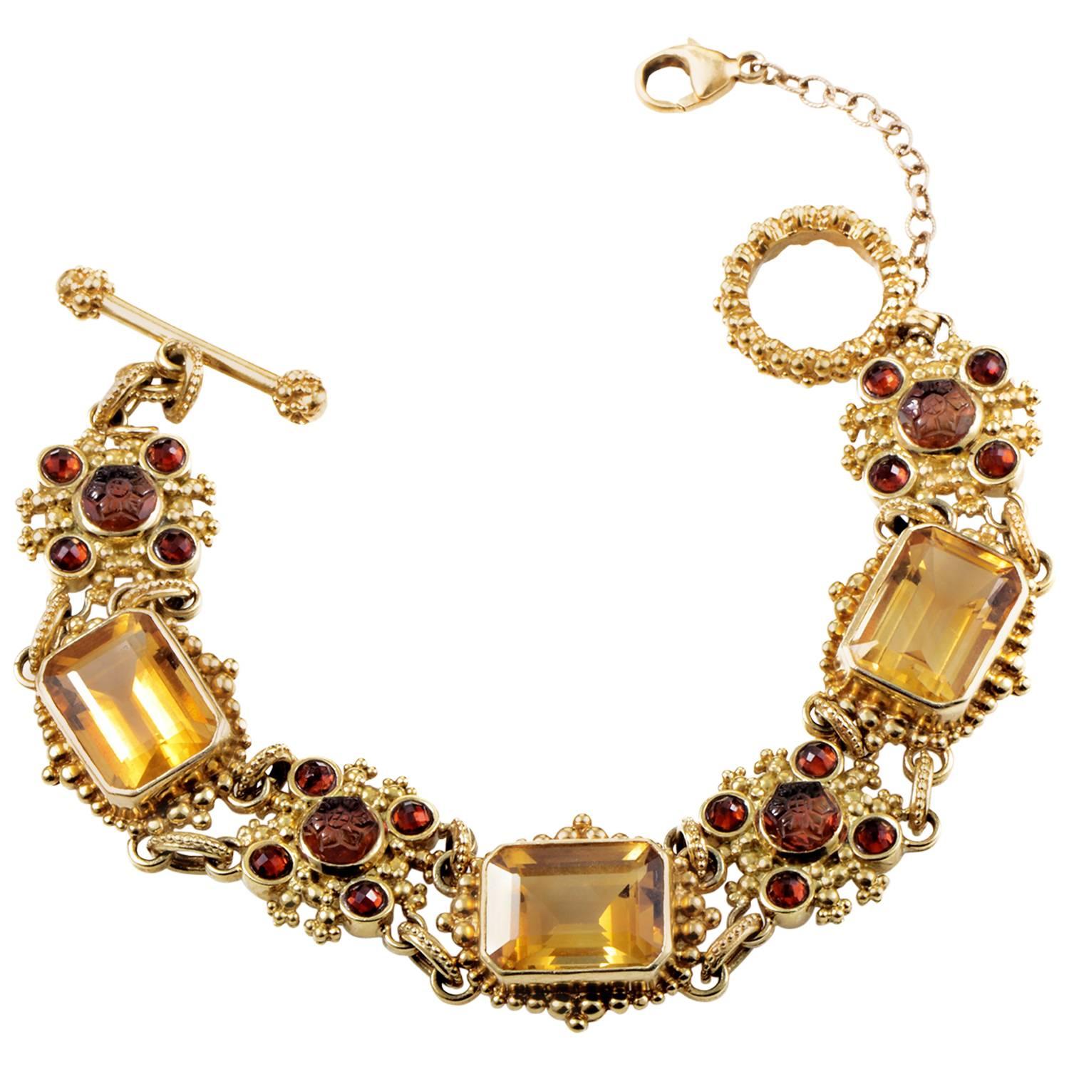 Stephen Dweck Citrine Garnet Gold Toggle Bracelet