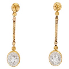 White Topaz and Diamond Dangle Earrings in 18k Yellow Gold