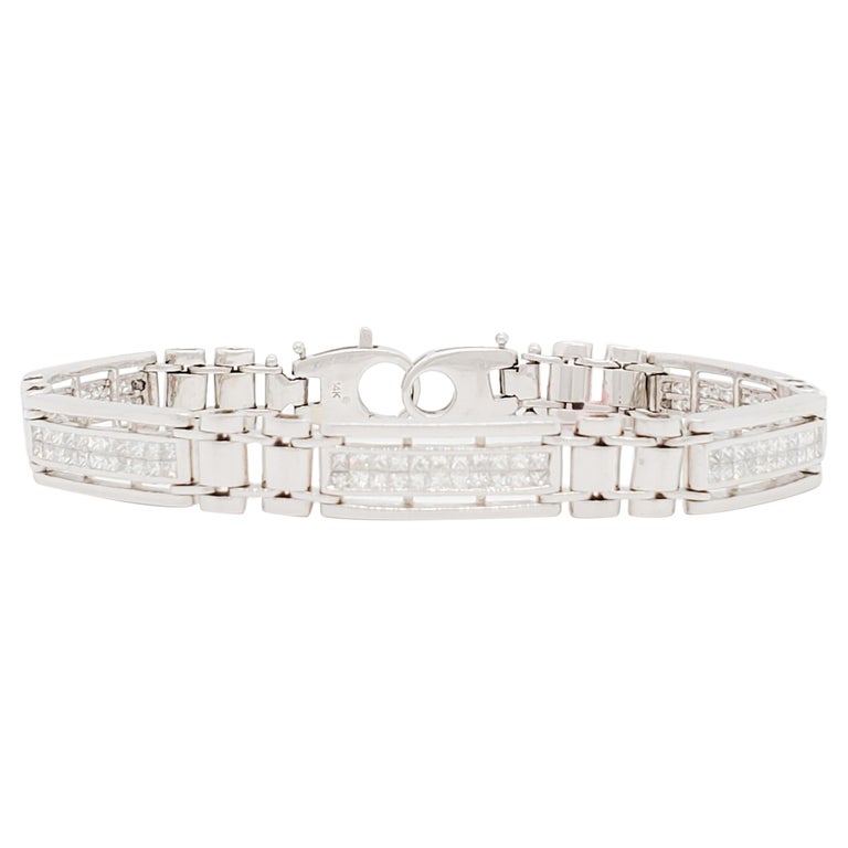 White Diamond Princess Cut Bracelet in 14k White Gold For Sale at 1stDibs