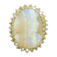 Ornate Carved Opal & Diamond Ring 