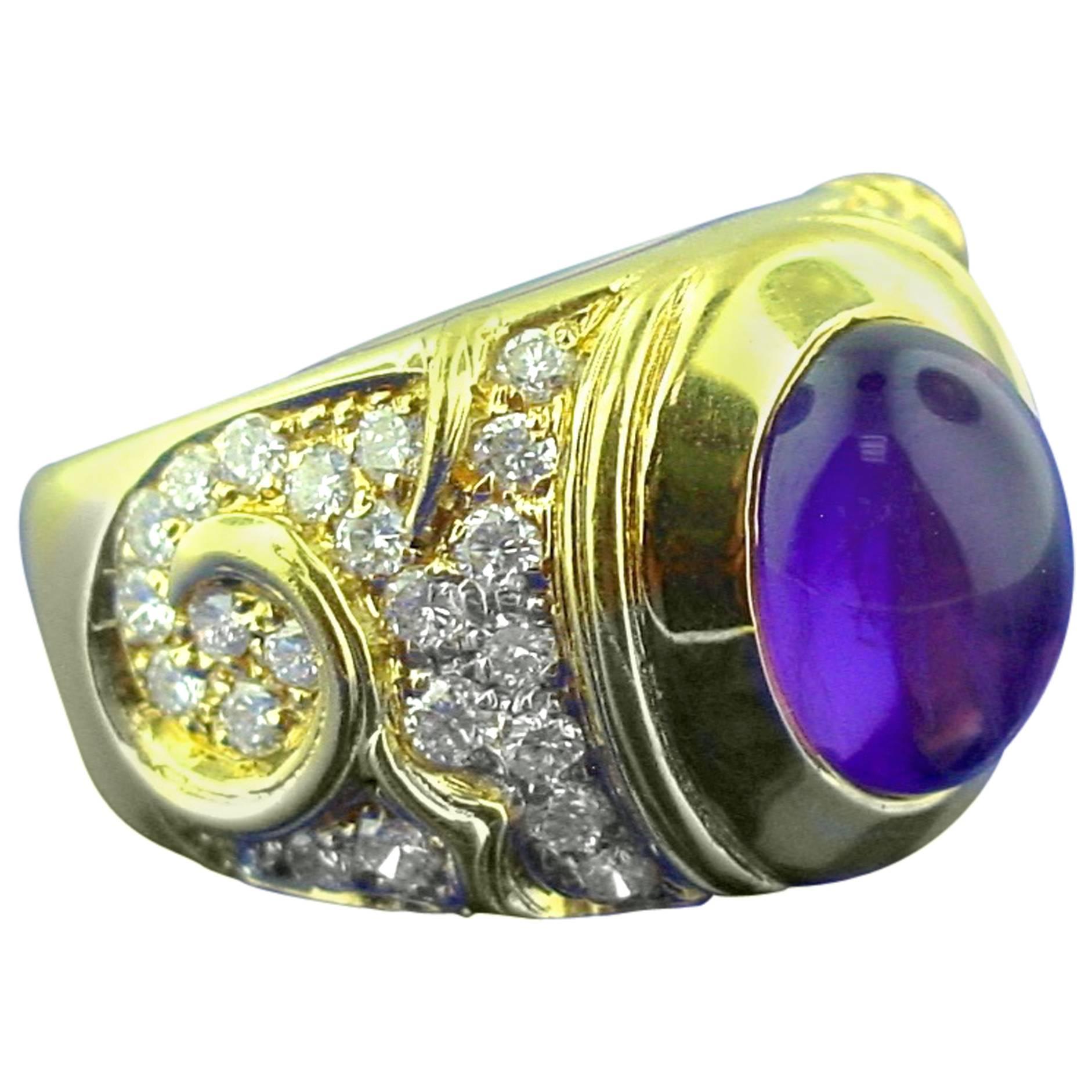 Marina B Amethyst Diamond Gold Ring For Sale