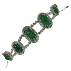 Vintage 60's Colombian Cabouchon 70ct Emerald Bracelet in 18k Gold and Diamonds
