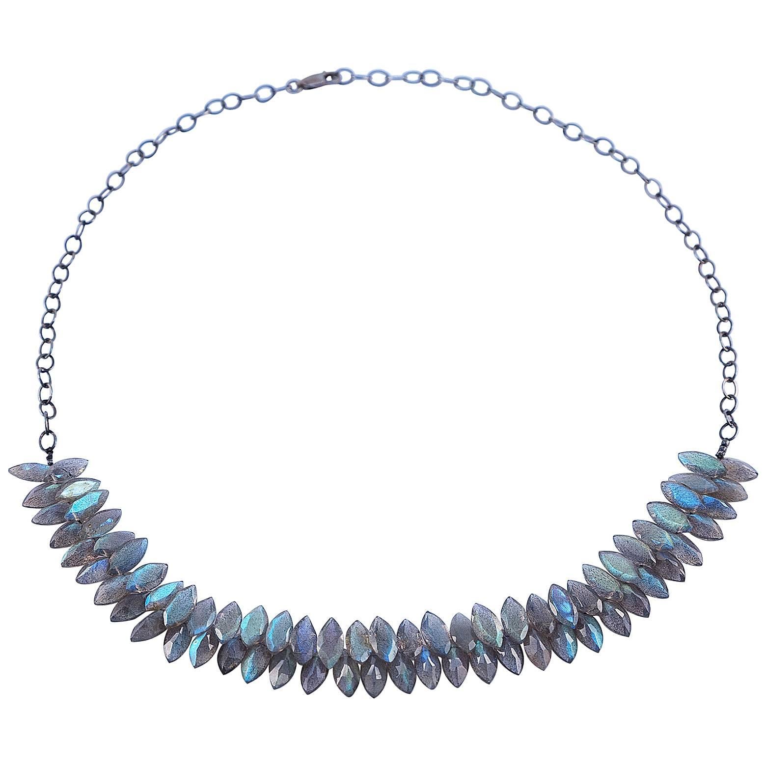 Marquise Labradorite Oxidized Sterling Silver Necklace