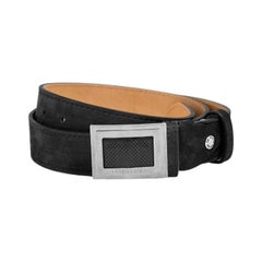 Large Buckle Belt in Black Leather & Brushed Titanium Clasp, Size M