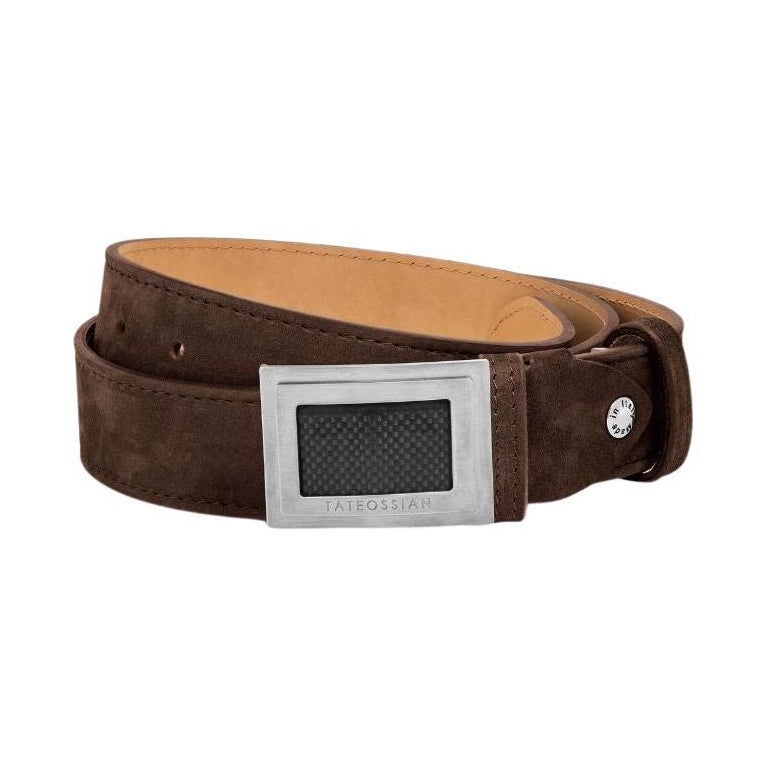 Large Buckle Belt in Brown Leather & Brushed Titanium Clasp, Size M For Sale