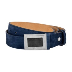 Large Buckle Belt in Navy Leather & Brushed Titanium Clasp, Size M
