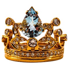 Handcrafted Modern 1.85 Carat White Diamond Aquamarine Rose Gold Engagement Ring